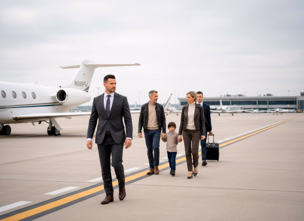Security and risk management consultancy providing close protection for a family at a private airport