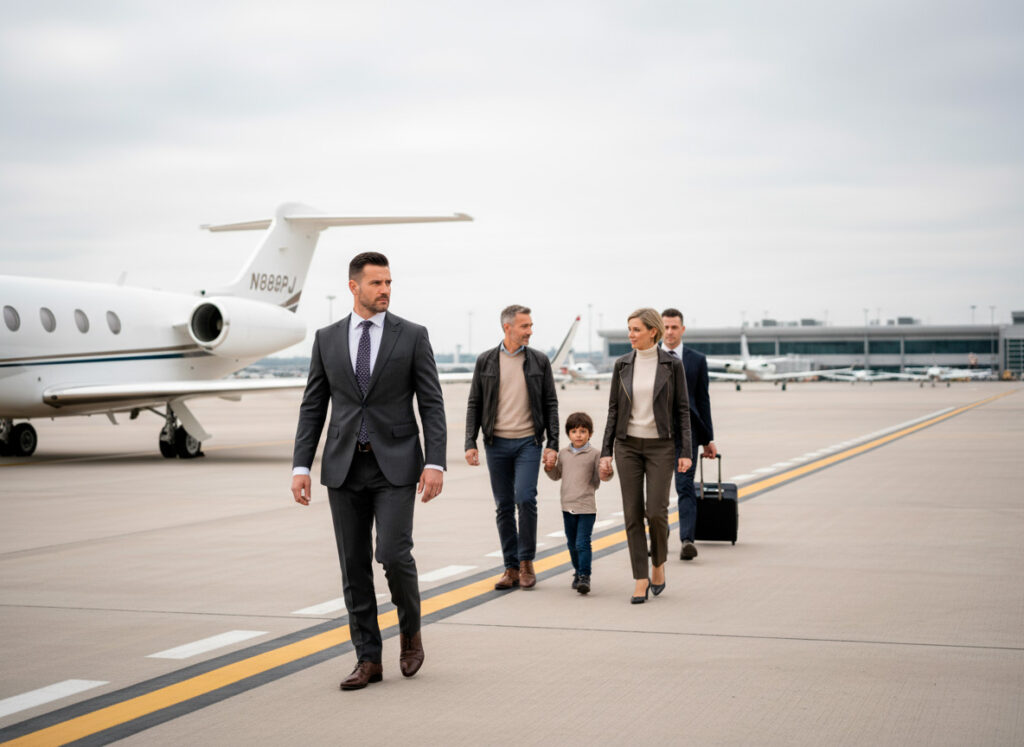 Security and risk management consultancy providing close protection for a family at a private airport